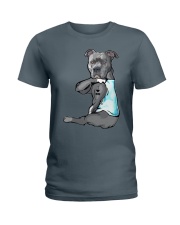 Pitbull Tattooed I Love Mom Ladies T-Shirt tile