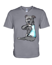 Pitbull Tattooed I Love Mom V-Neck T-Shirt tile