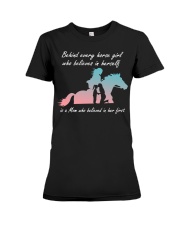 Behind every horse girl who believes in herself Premium Fit Ladies Tee tile