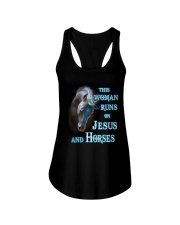 This Woman Runs on Jesus and Horses Ladies Flowy Tank tile