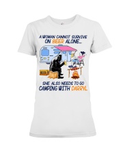 A woman needs to go camping and beer Premium Fit Ladies Tee tile