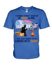 A woman needs to go camping and beer V-Neck T-Shirt tile