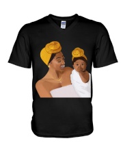 Beauty Black Headwrap Cute Mom And Baby Love To Mom Mother's Day Ladies T-Shirt V-Neck T-Shirt tile
