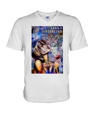 Easily Distracted By Music And Wine V-Neck T-Shirt tile