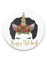 Happy Holidays Red Afro Unicorn Christmas Circle Ornament (Porcelain) tile