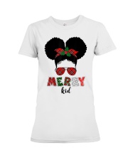 Merry Afro Black Kid Girls Messy Bun Chrismtas Xmas Pajama Premium Fit Ladies Tee tile
