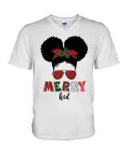 Merry Afro Black Kid Girls Messy Bun Chrismtas Xmas Pajama V-Neck T-Shirt tile