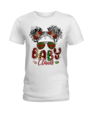 Baby Claus Christmas Black Girl Messy Bun Reindeer Holidays Ladies T-Shirt tile