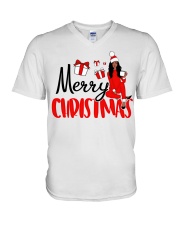 Afro woman christmas V-Neck T-Shirt tile