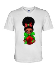 Christmas Black Girl Sublimattion V-Neck T-Shirt tile
