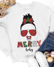 Merry Afro Black Baby Girls Messy Bun Chrismtas Xmas Pajama Crewneck Sweatshirt apparel-crewneck-sweatshirt-lifestyle-front-25