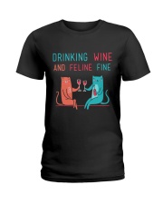 DRINK WINE FELINE FINE Ladies T-Shirt thumbnail