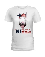 Bull-Terrier--With-Bandana-USA-FLAG Ladies T-Shirt thumbnail