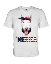 Bull-Terrier--With-Bandana-USA-FLAG V-Neck T-Shirt thumbnail
