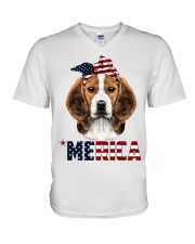 Beagle-With-Bandana-USA-FLAG V-Neck T-Shirt thumbnail
