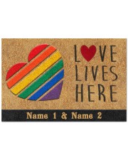 Custom LGBT Love Lives Here Personalized Name Doormat 22.5" x 15" front