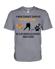 Hockey-Pizza-Dog V-Neck T-Shirt tile