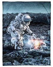 Astronaut in suit touching atom molecule Small Fleece Blanket - 30" x 40" thumbnail