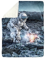 Astronaut in suit touching atom molecule Large Sherpa Fleece Blanket - 60" x 80" thumbnail