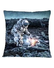 Astronaut in suit touching atom molecule Square Pillowcase thumbnail
