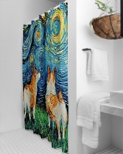 Smiling Corgi Night Canvas Shower Curtain aos-shower-curtains-71x74-lifestyle-front-03