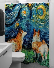 Smiling Corgi Night Canvas Shower Curtain aos-shower-curtains-71x74-lifestyle-front-04
