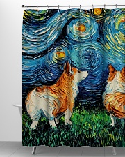 Smiling Corgi Night Canvas Shower Curtain aos-shower-curtains-71x74-lifestyle-front-06