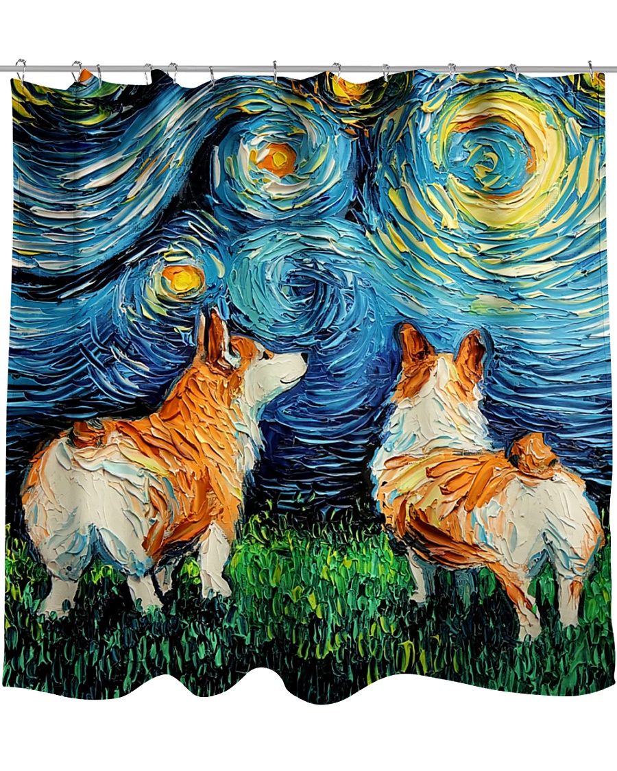 Smiling Corgi Night Canvas Shower Curtain