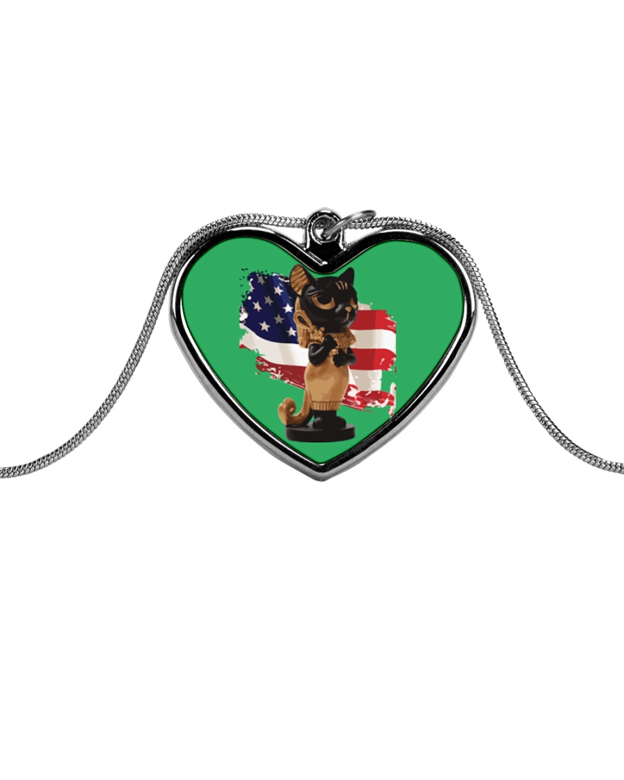 Cat Lover Antique Locket Collection with US Flag Metallic Heart Necklace