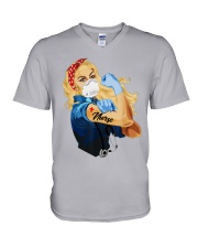 Nurse Strong Blonde V-Neck T-Shirt tile