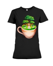 I LOVE COFFEE YOGA DOGS Premium Fit Ladies Tee tile