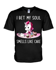 I bet my soul smells like cake V-Neck T-Shirt tile