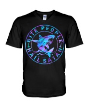 Bite people hail satan V-Neck T-Shirt tile