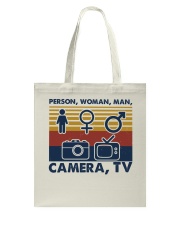 Person woman man camera Tote Bag tile