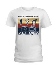 Person woman man camera Ladies T-Shirt tile