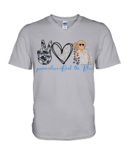 Peace love Back the blue V-Neck T-Shirt tile