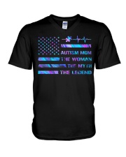 Autism mom Independence day V-Neck T-Shirt tile