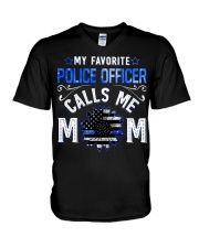 My favorite police officer calls me mom V-Neck T-Shirt tile