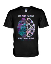 It's fine I'm fine Everything is fine V-Neck T-Shirt tile