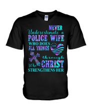 Never underestimate a police wife V-Neck T-Shirt tile