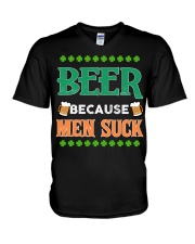 BEER BECAUSE MEN SUCK V-Neck T-Shirt tile