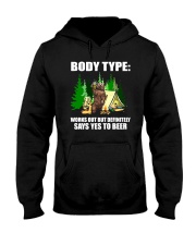 WORKS OUT BUT DEFINITELY SAYS YES TO BEER Hooded Sweatshirt thumbnail