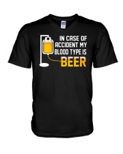 BEER BLOOD TYPE LONG SLEEVE TEE V-Neck T-Shirt thumbnail