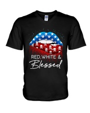 RED WHITE AND BLESSED V-Neck T-Shirt tile