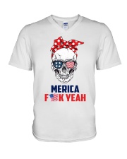MERICA SKULL V-Neck T-Shirt thumbnail