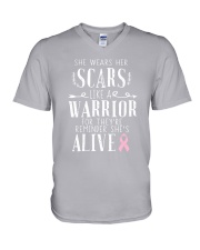 SHE WEARS HER SCARS LIKE A WARRIOR V-Neck T-Shirt thumbnail