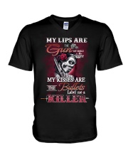 My lips are gun V-Neck T-Shirt thumbnail