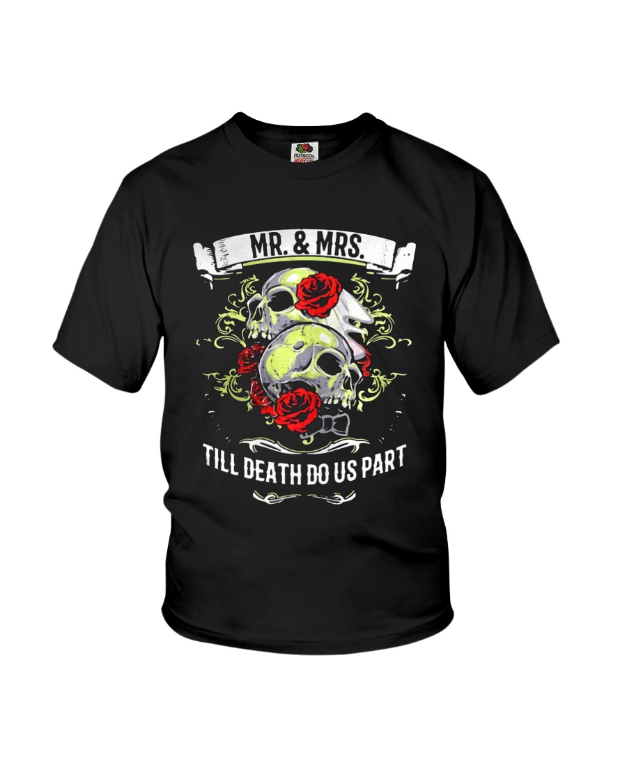 Skull roses Mr and Mrs till death do us part Youth T-Shirt
