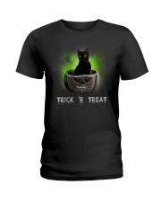Black cat Trick or Treat 0808 Ladies T-Shirt thumbnail