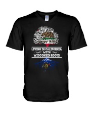 LIVING IN CALIFORNIA WITH WISCONSIN ROOTS SHIRTS V-Neck T-Shirt thumbnail